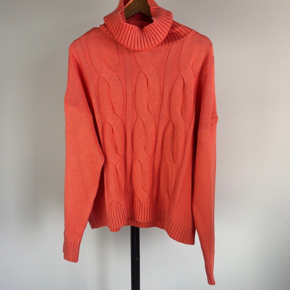 Wonderly Women XXL Coral Orange Cable Knit Turtleneck Sweater NWT 13022HOS000021